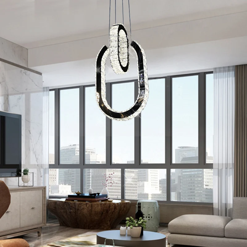 Ovale kroonluchterlamp LED minimalistische hanglampset zwart Clearhalo