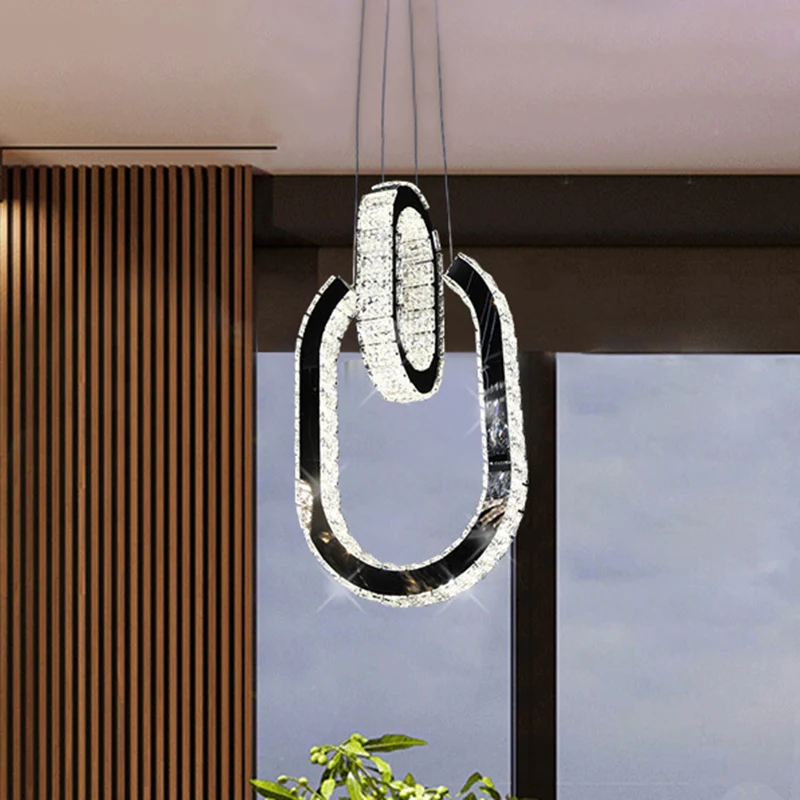 Ovale kroonluchterlamp LED minimalistische hanglampset zwart Clearhalo