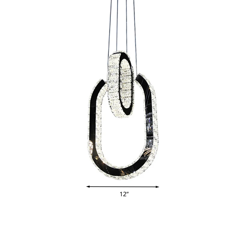 Ovale kroonluchterlamp LED minimalistische hanglampset zwart Clearhalo