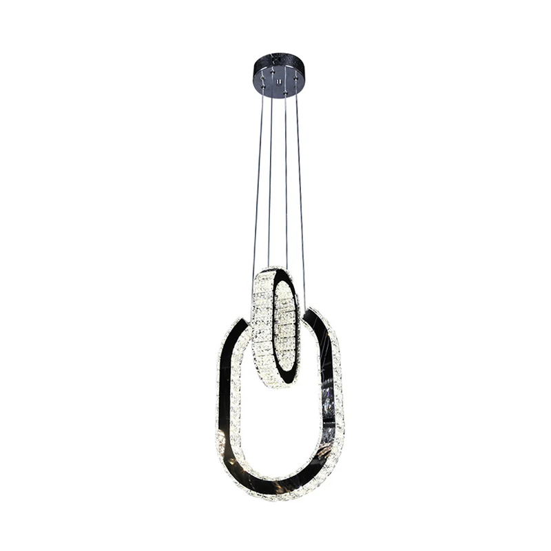 Ovale kroonluchterlamp LED minimalistische hanglampset zwart Clearhalo