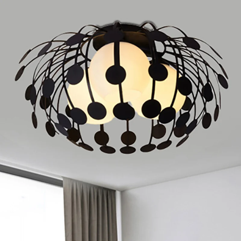 Ovale metalen semi-inbouwverlichting modernistische 3-lichts wit/zwarte semi-inbouwlamp met melkglazen bolkap Clearhalo