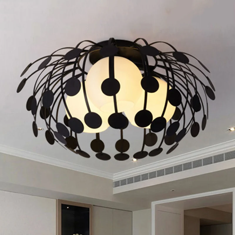 Ovale metalen semi-inbouwverlichting modernistische 3-lichts wit/zwarte semi-inbouwlamp met melkglazen bolkap Clearhalo