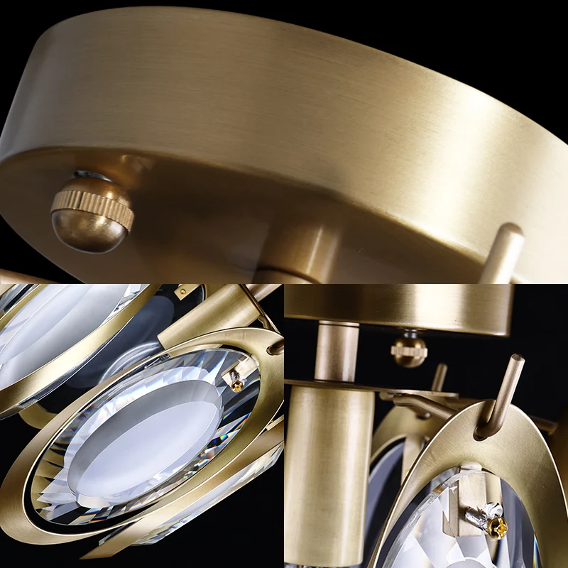 Ovale plafondlamp van metaal en kristal Modern 1-lichts messing semi-inbouwlamp Clearhalo