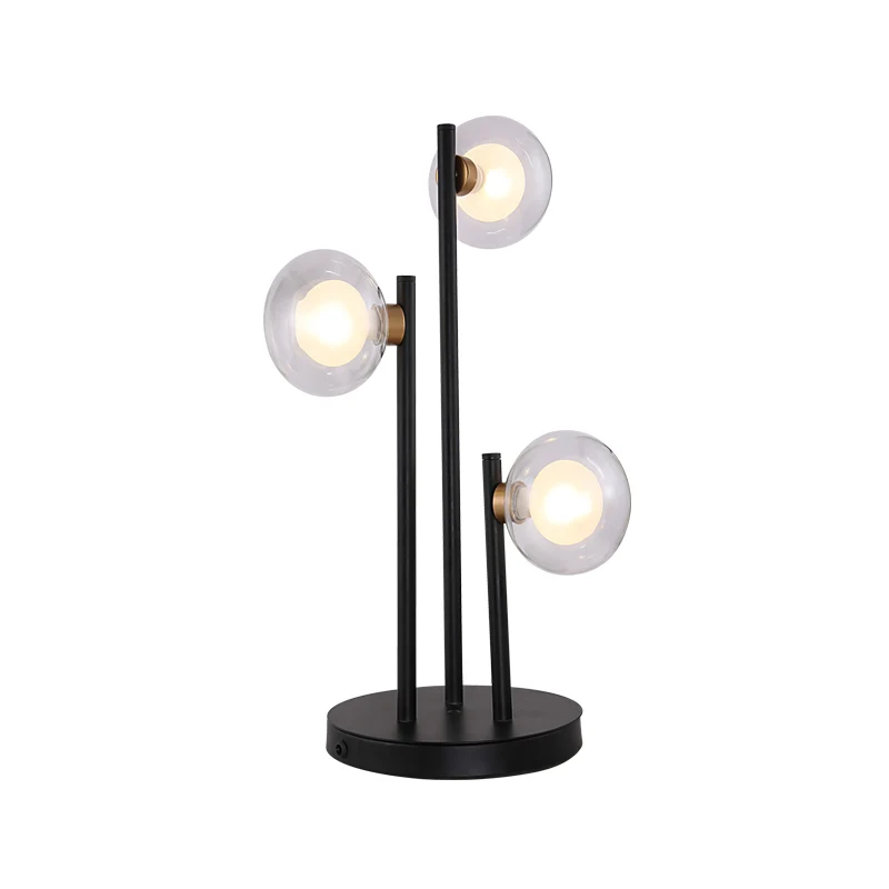 Ovale slaapkamernachttafellamp helder glas 3-kops moderne LED-nachtlamp zwart Clearhalo