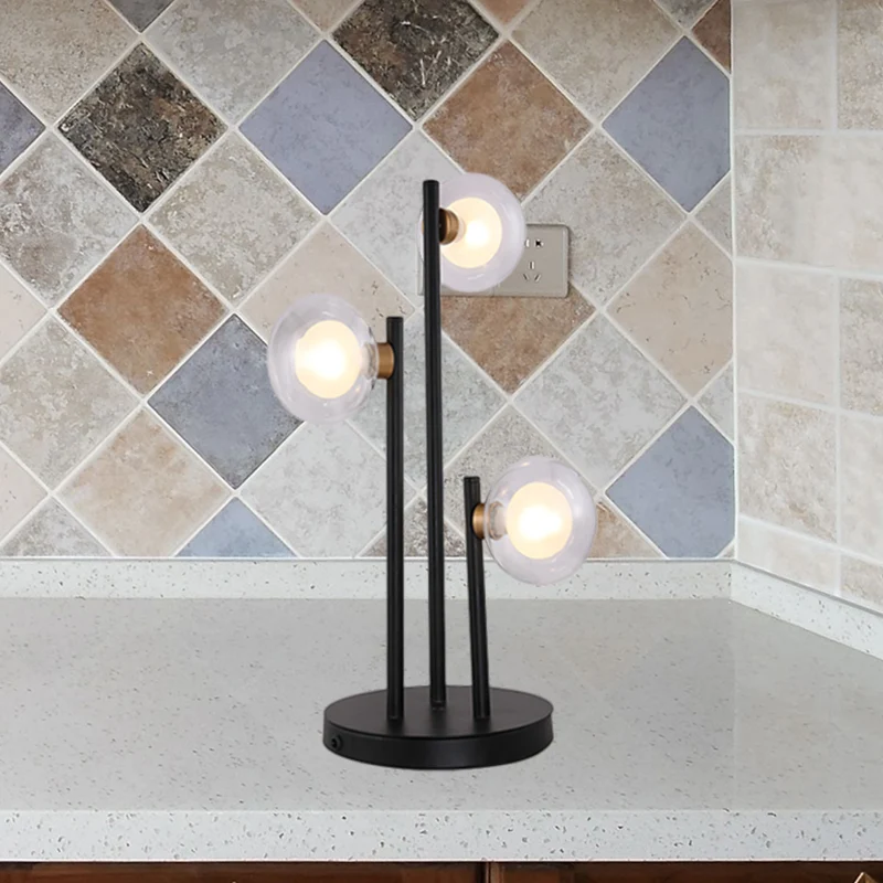 Ovale slaapkamernachttafellamp helder glas 3-kops moderne LED-nachtlamp zwart Clearhalo