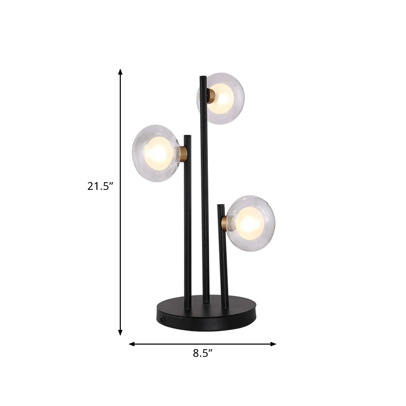Ovale slaapkamernachttafellamp helder glas 3-kops moderne LED-nachtlamp zwart Clearhalo