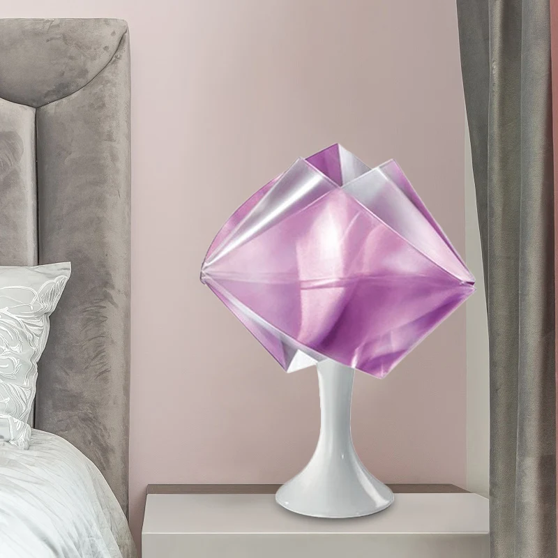 Paars/geel nachtkastje op rol, eenvoudige stijl, 1 lamp, ijzeren nachtkastje, verlichting met voet voor woonkamer Clearhalo