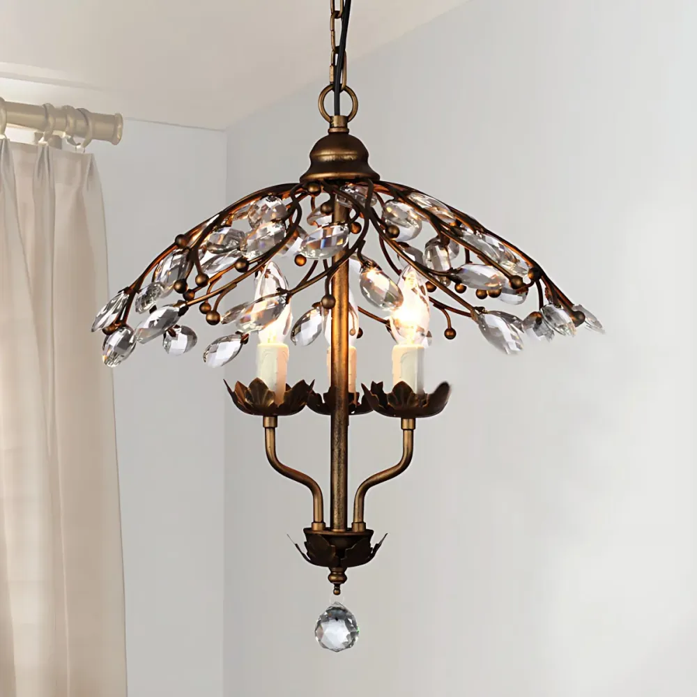 Parapluvorm Woonkamer Hangende Kroonluchter Bladkristal 2 Hoofden Messing Hanglampset Clearhalo