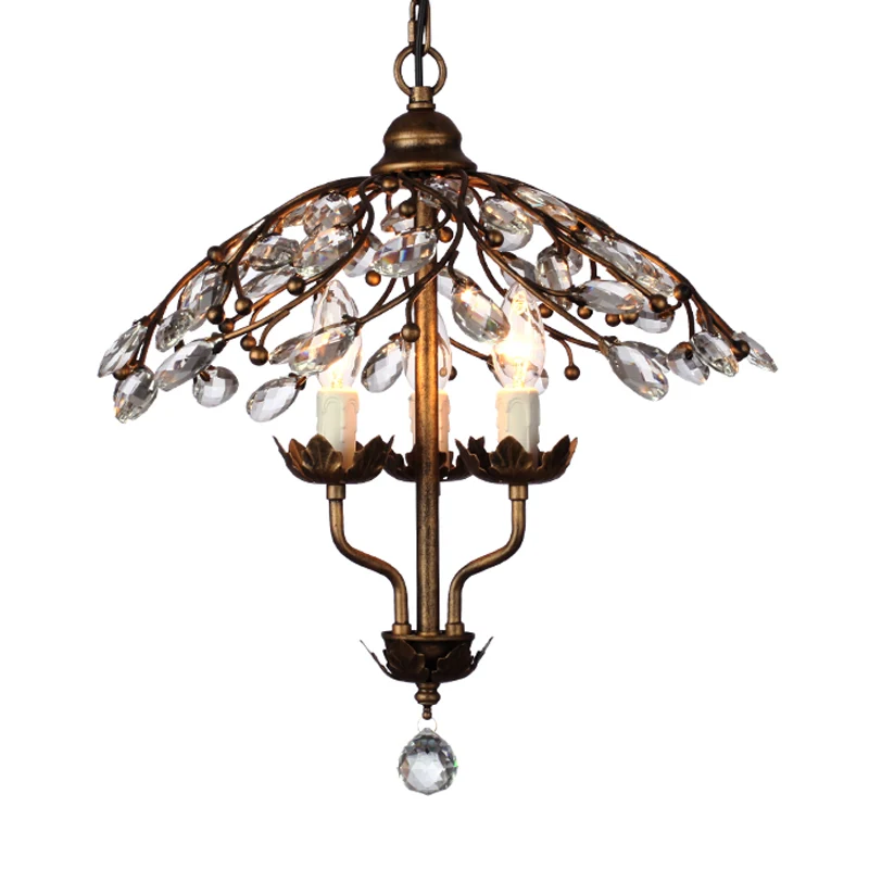 Parapluvorm Woonkamer Hangende Kroonluchter Bladkristal 2 Hoofden Messing Hanglampset Clearhalo