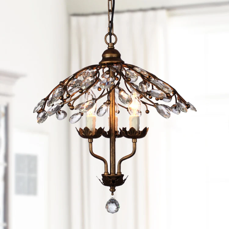 Parapluvorm Woonkamer Hangende Kroonluchter Bladkristal 2 Hoofden Messing Hanglampset Clearhalo