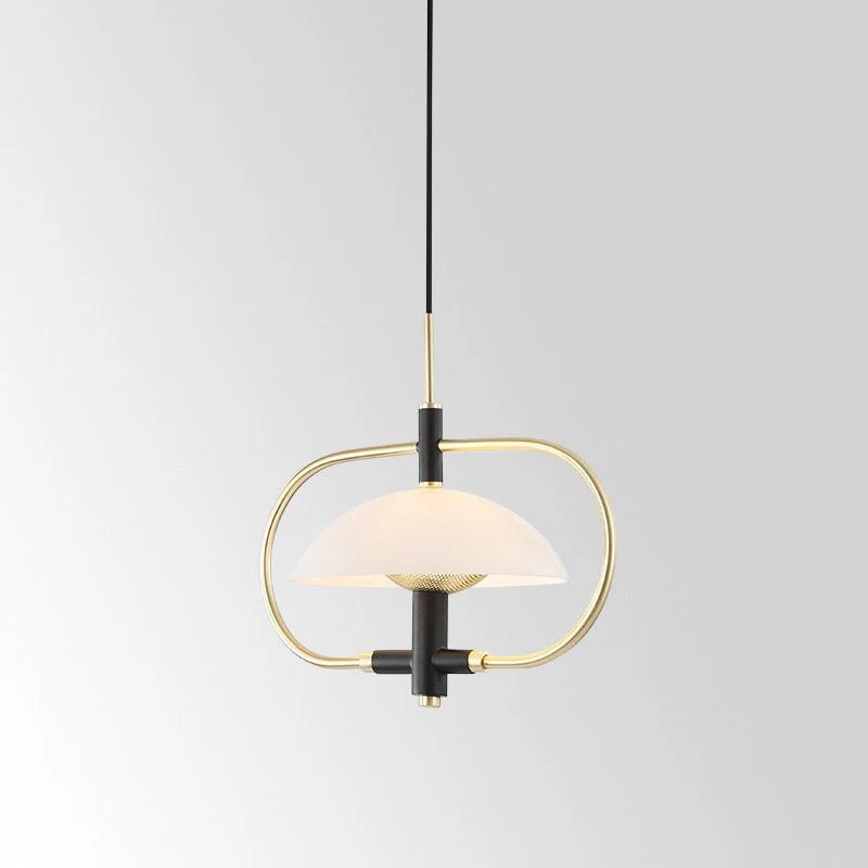 Parapluvormige eetkamer hanglamp glazen kap 1 kop moderne hanger met gouden langwerpig frame Clearhalo