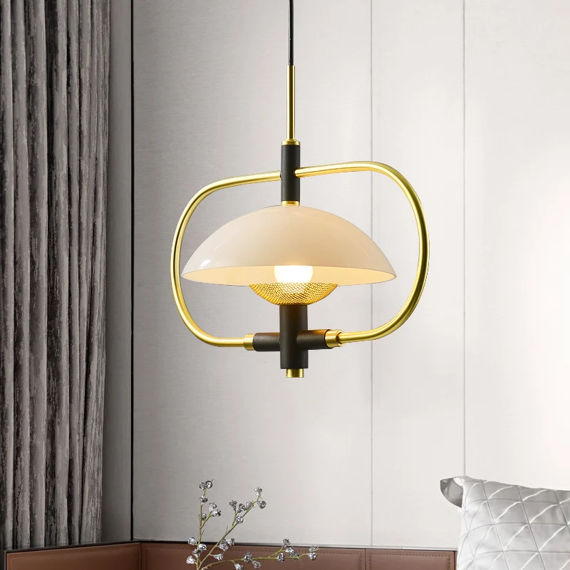 Parapluvormige eetkamer hanglamp glazen kap 1 kop moderne hanger met gouden langwerpig frame Clearhalo