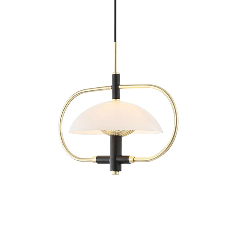 Parapluvormige eetkamer hanglamp glazen kap 1 kop moderne hanger met gouden langwerpig frame Clearhalo