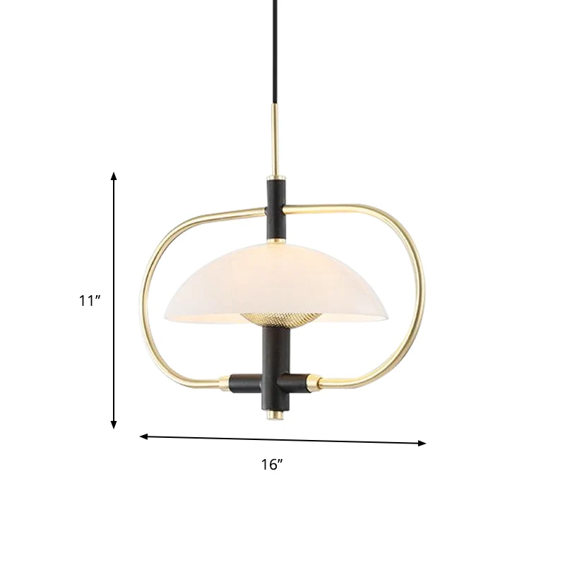 Parapluvormige eetkamer hanglamp glazen kap 1 kop moderne hanger met gouden langwerpig frame Clearhalo