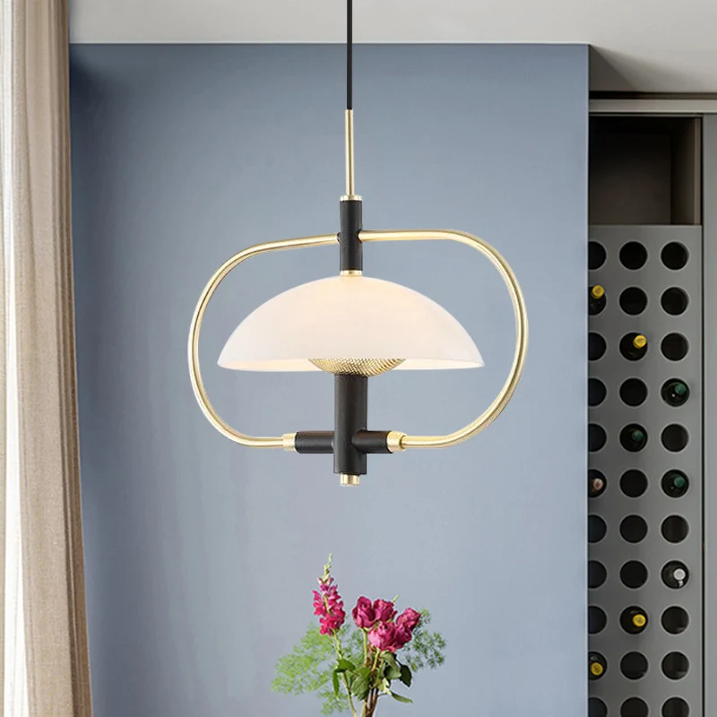 Parapluvormige eetkamer hanglamp glazen kap 1 kop moderne hanger met gouden langwerpig frame Clearhalo