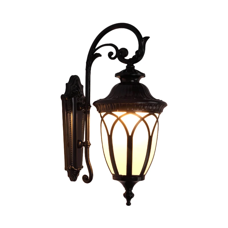 Paviljoen Binnenplaats Wandverlichtingsarmatuur Boerderij Crème Glas 1-lichts Zwart/Brons Blaker Clearhalo