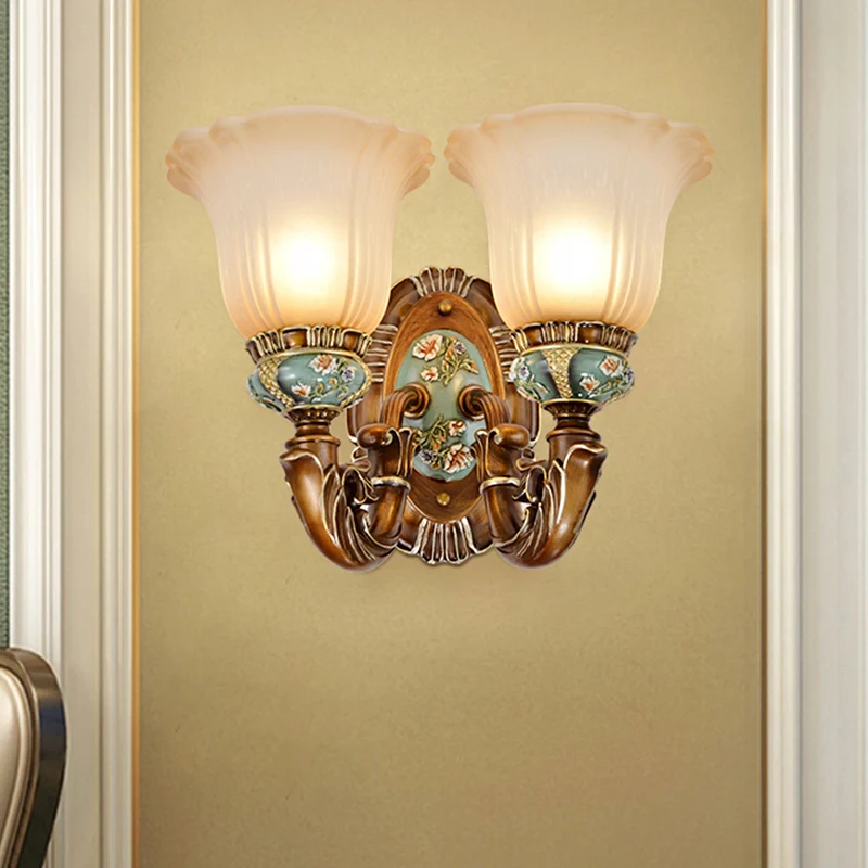 Peacock Green 1/2 Lights Wandverlichtingsarmatuur Vintage hars Sint-jakobsschelp Schanslicht met glazen kap Clearhalo