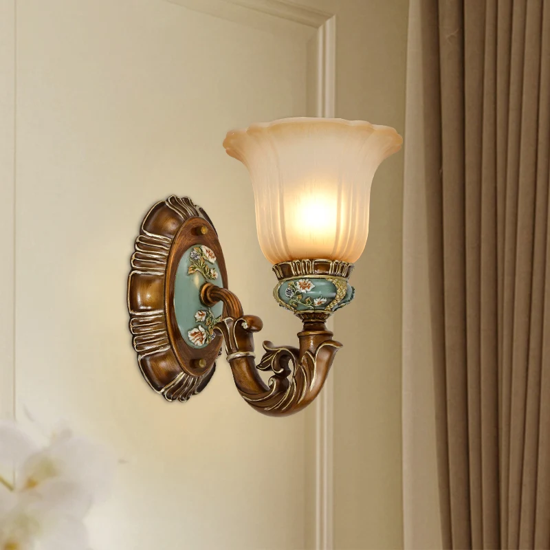 Peacock Green 1/2 Lights Wandverlichtingsarmatuur Vintage hars Sint-jakobsschelp Schanslicht met glazen kap Clearhalo