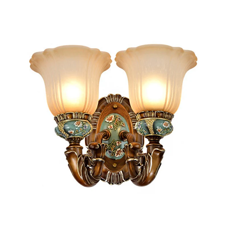 Peacock Green 1/2 Lights Wandverlichtingsarmatuur Vintage hars Sint-jakobsschelp Schanslicht met glazen kap Clearhalo