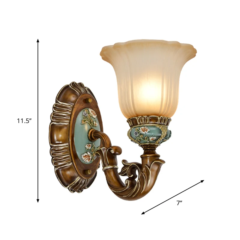 Peacock Green 1/2 Lights Wandverlichtingsarmatuur Vintage hars Sint-jakobsschelp Schanslicht met glazen kap Clearhalo