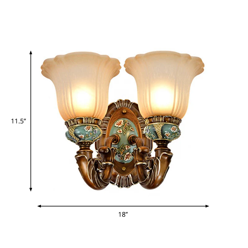 Peacock Green 1/2 Lights Wandverlichtingsarmatuur Vintage hars Sint-jakobsschelp Schanslicht met glazen kap Clearhalo