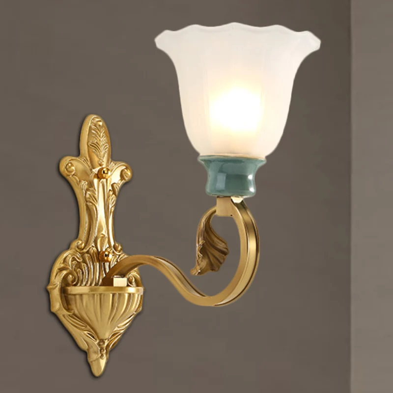 Petal Shade slaapkamer wandmontage lamp vintage stijlvol matglas 1/2-lamp gouden afwerking wandkandelaar Clearhalo