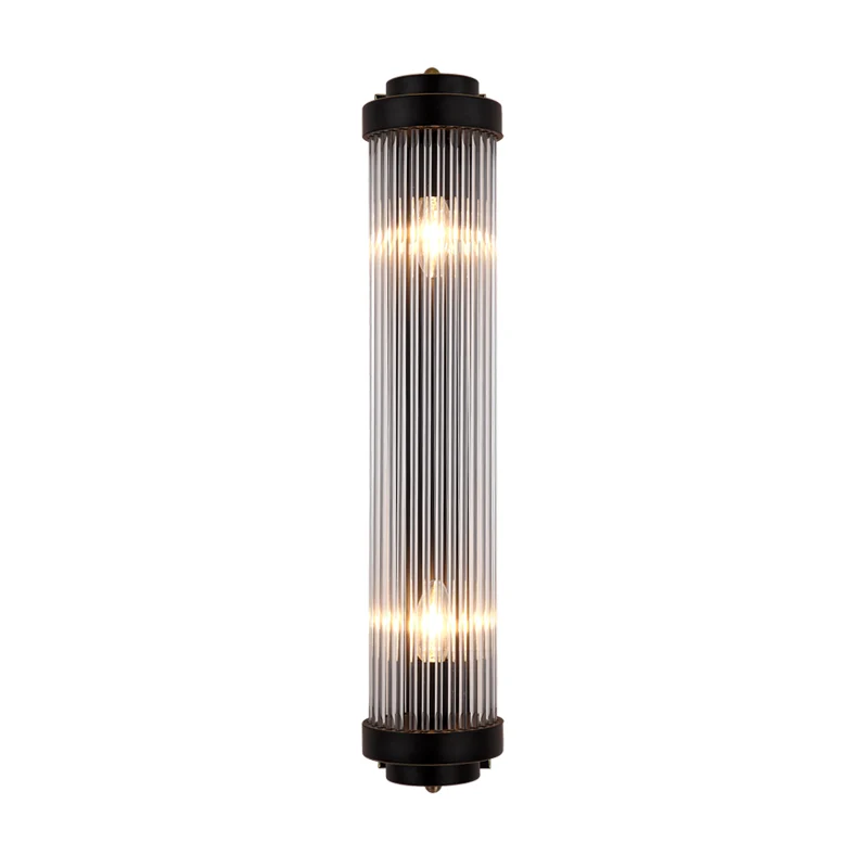 Pipe wandlamp moderne stijl helder kristal en metaal 2 lampen schansarmatuur zwart voor nachtkastje Clearhalo