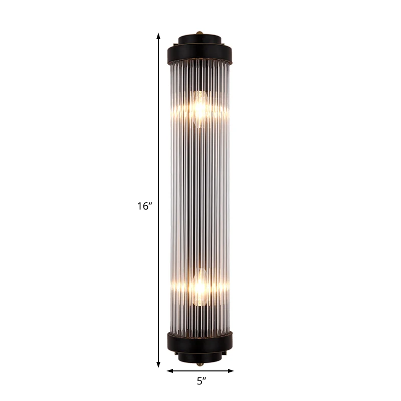 Pipe wandlamp moderne stijl helder kristal en metaal 2 lampen schansarmatuur zwart voor nachtkastje Clearhalo