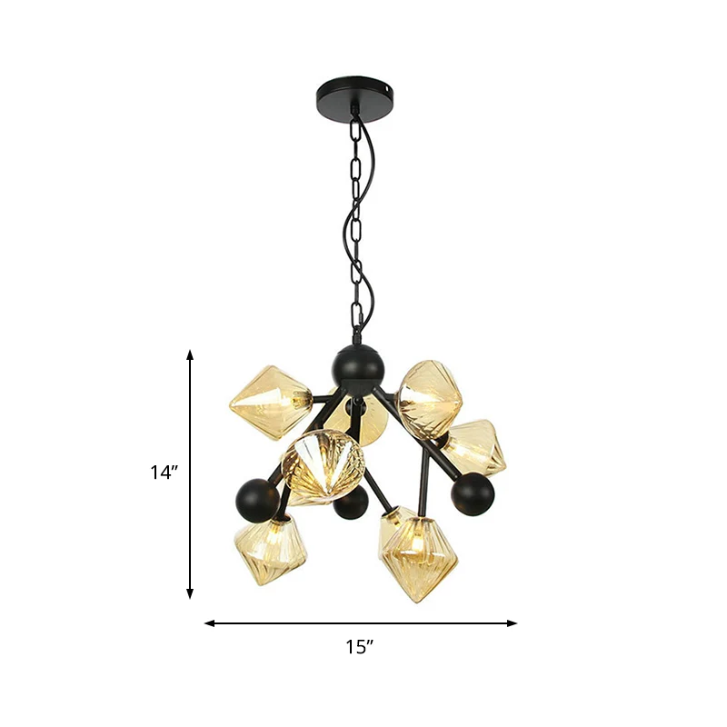 Piramide eetkamer plafondkroonluchter amberglas 9 koppen moderne hanglamp Clearhalo