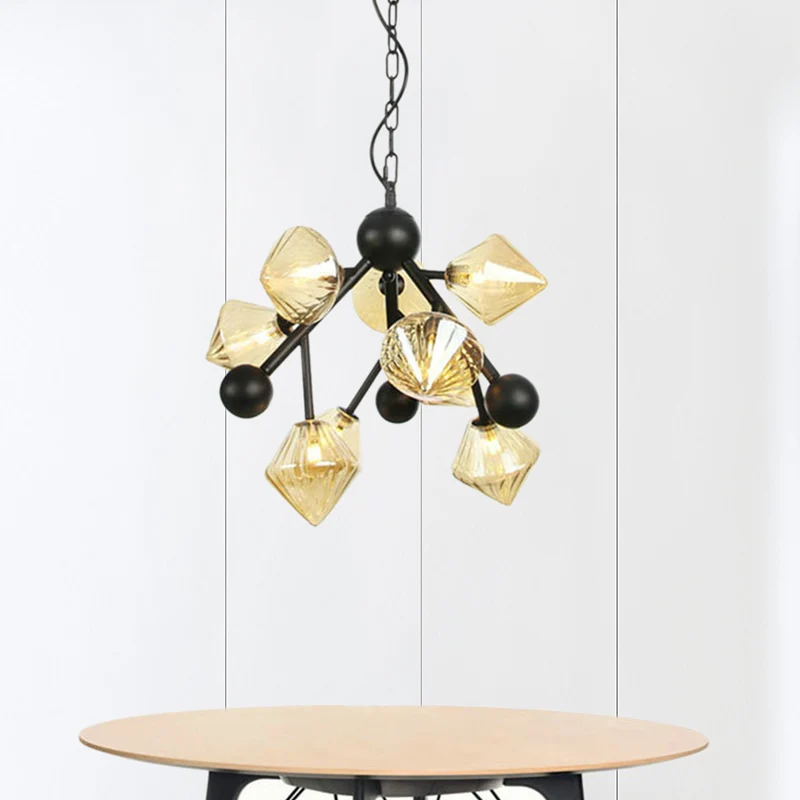 Piramide eetkamer plafondkroonluchter amberglas 9 koppen moderne hanglamp Clearhalo