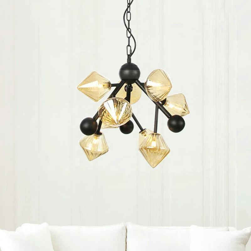 Piramide eetkamer plafondkroonluchter amberglas 9 koppen moderne hanglamp Clearhalo