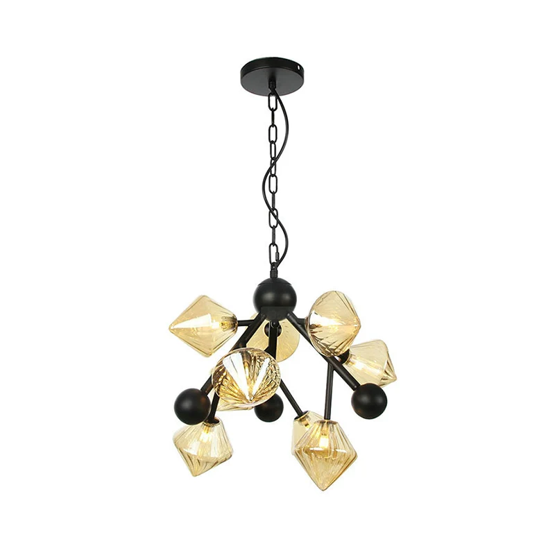 Piramide eetkamer plafondkroonluchter amberglas 9 koppen moderne hanglamp Clearhalo