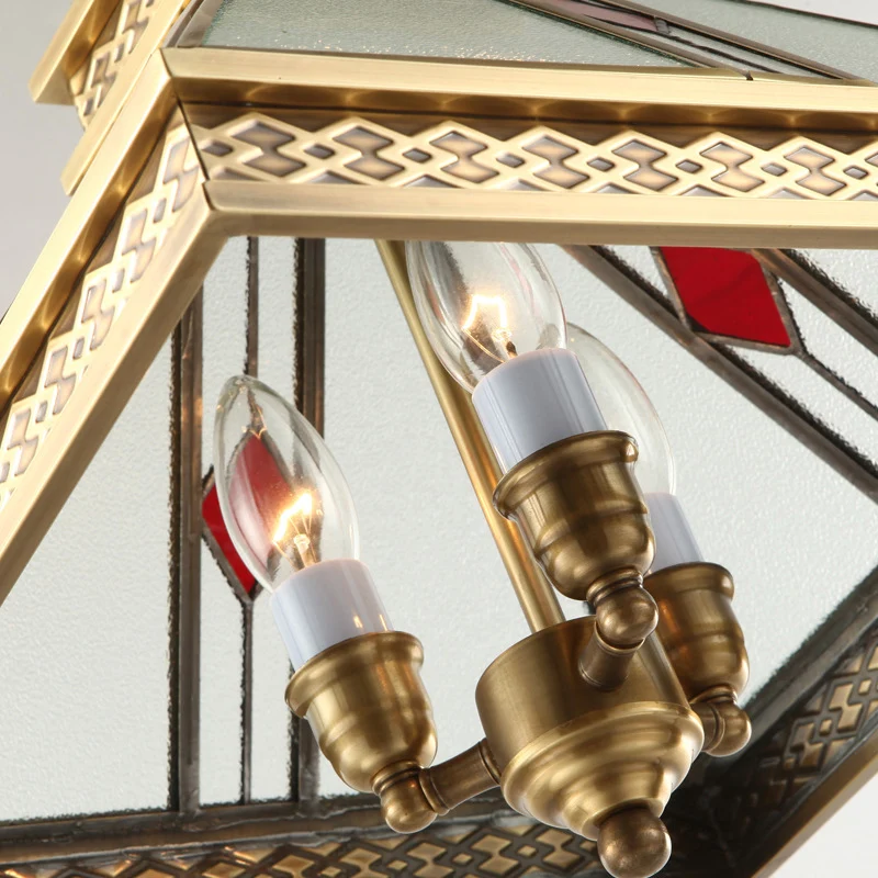 Piramidevormige slaapkamerplafondkroonluchter Retro matglas 3 lichts gouden hanglampset Clearhalo