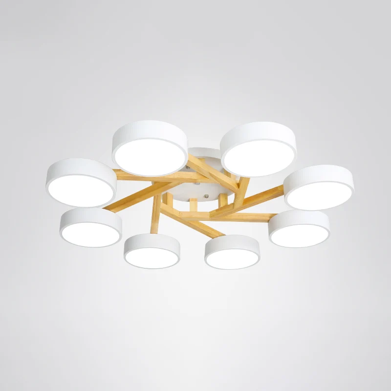 Plafondinbouwlamp met houten tak Minimalistische LED-semi-inbouwlamp met ronde acrylkap Clearhalo