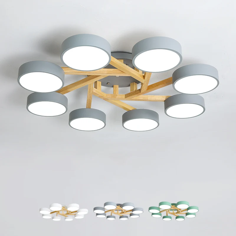 Plafondinbouwlamp met houten tak Minimalistische LED-semi-inbouwlamp met ronde acrylkap Clearhalo