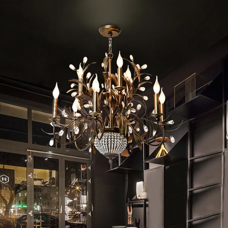 Plafondkroonluchter met 9 lampen, moderne metalen hangende verlichtingsarmatuur antiek messing Clearhalo