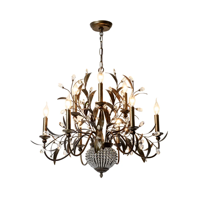 Plafondkroonluchter met 9 lampen, moderne metalen hangende verlichtingsarmatuur antiek messing Clearhalo