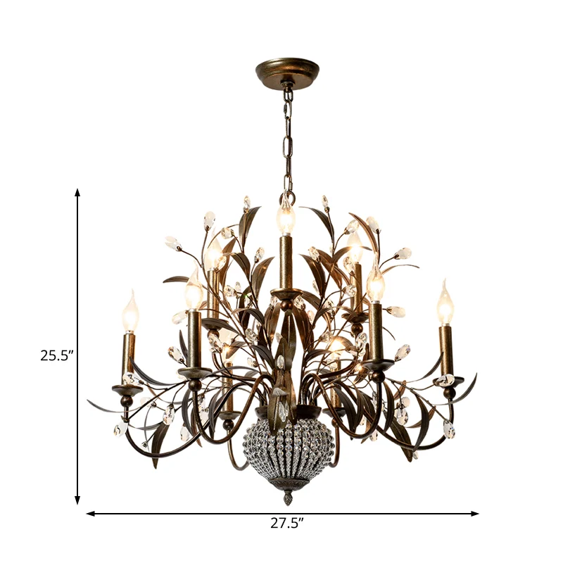 Plafondkroonluchter met 9 lampen, moderne metalen hangende verlichtingsarmatuur antiek messing Clearhalo