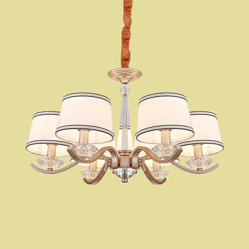 Plafondkroonluchter van textiel, modernistische hanglamp met 6 lampen en kristallen bobeche Clearhalo