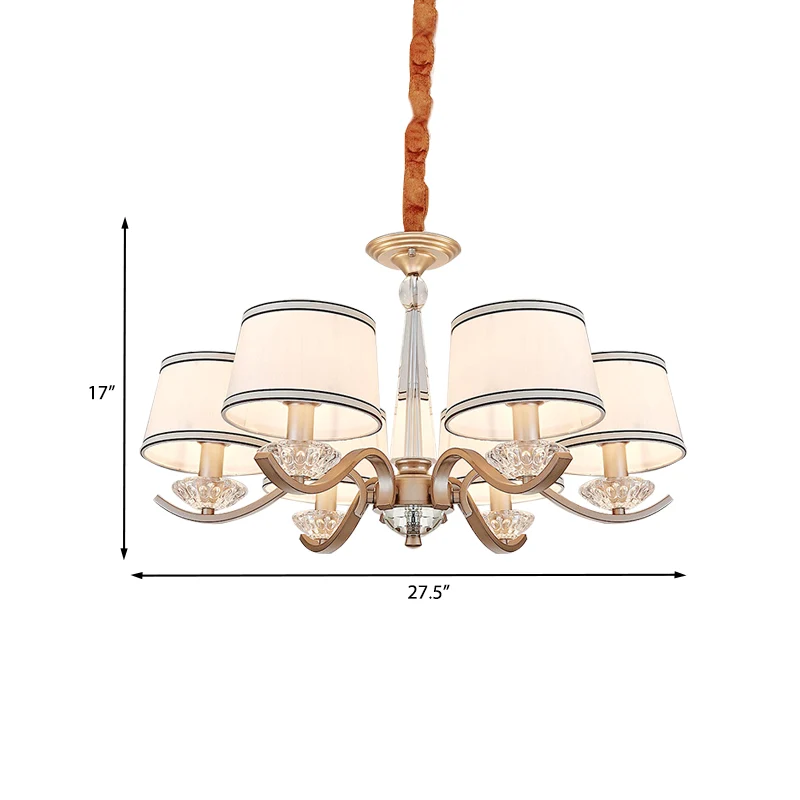 Plafondkroonluchter van textiel, modernistische hanglamp met 6 lampen en kristallen bobeche Clearhalo