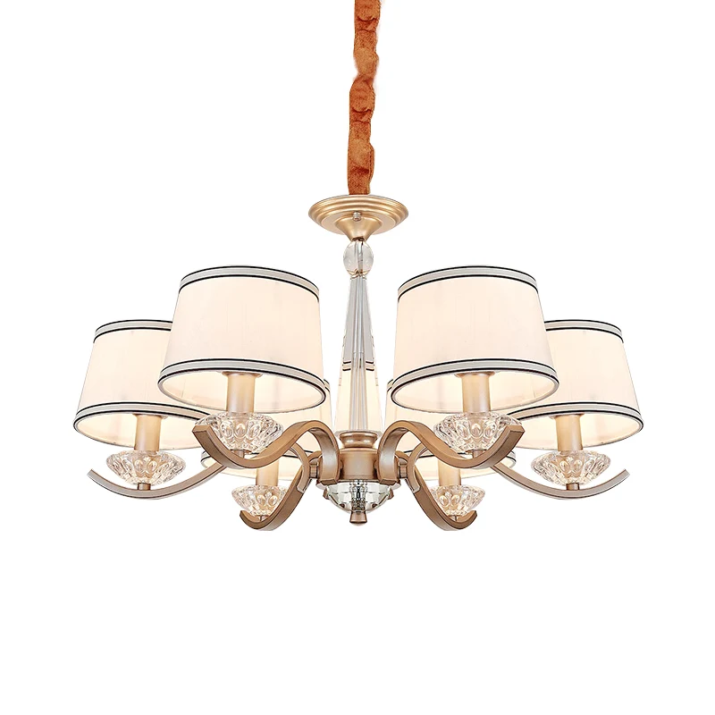 Plafondkroonluchter van textiel, modernistische hanglamp met 6 lampen en kristallen bobeche Clearhalo