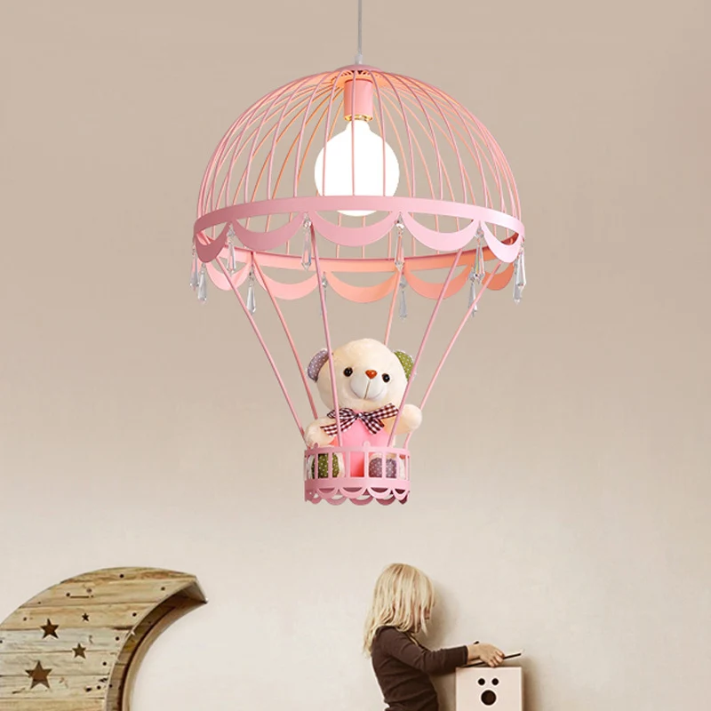 Plafondlamp Kinderluchtballon 1 lichtroze/blauw hangende hanglamp met beerdecoratie Clearhalo