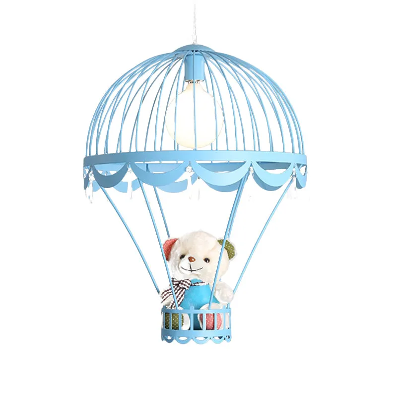 Plafondlamp Kinderluchtballon 1 lichtroze/blauw hangende hanglamp met beerdecoratie Clearhalo