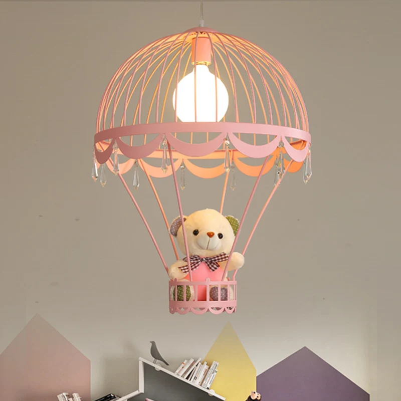 Plafondlamp Kinderluchtballon 1 lichtroze/blauw hangende hanglamp met beerdecoratie Clearhalo