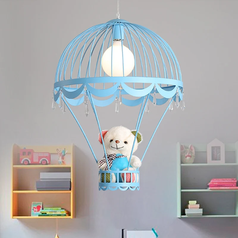 Plafondlamp Kinderluchtballon 1 lichtroze/blauw hangende hanglamp met beerdecoratie Clearhalo