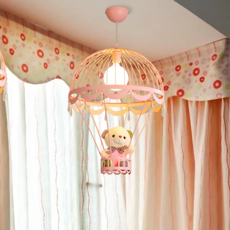 Plafondlamp Kinderluchtballon 1 lichtroze/blauw hangende hanglamp met beerdecoratie Clearhalo