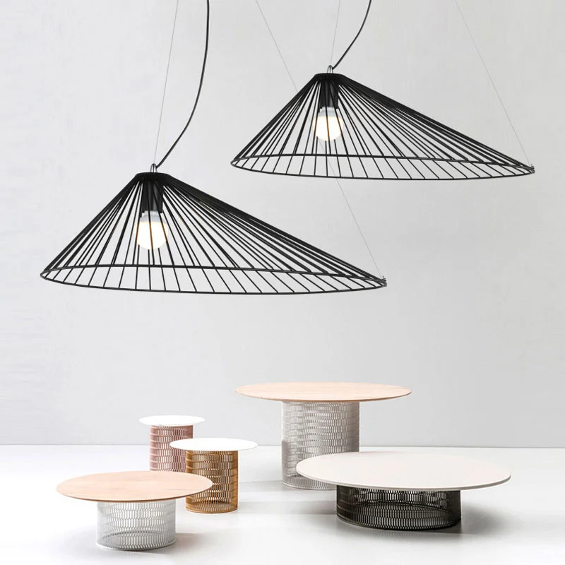 Plafondlamp met draadkooi, 1 lamp, moderne, eenvoudige hangende hanger zwart voor eetkamer Clearhalo