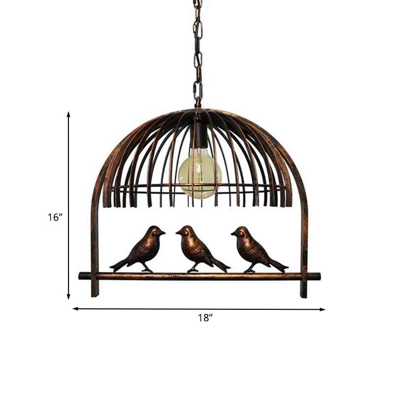 Plafondlamp met enkele kop, landelijke kooistijl, metalen hanglampenset met vogeldecoratie brons Clearhalo