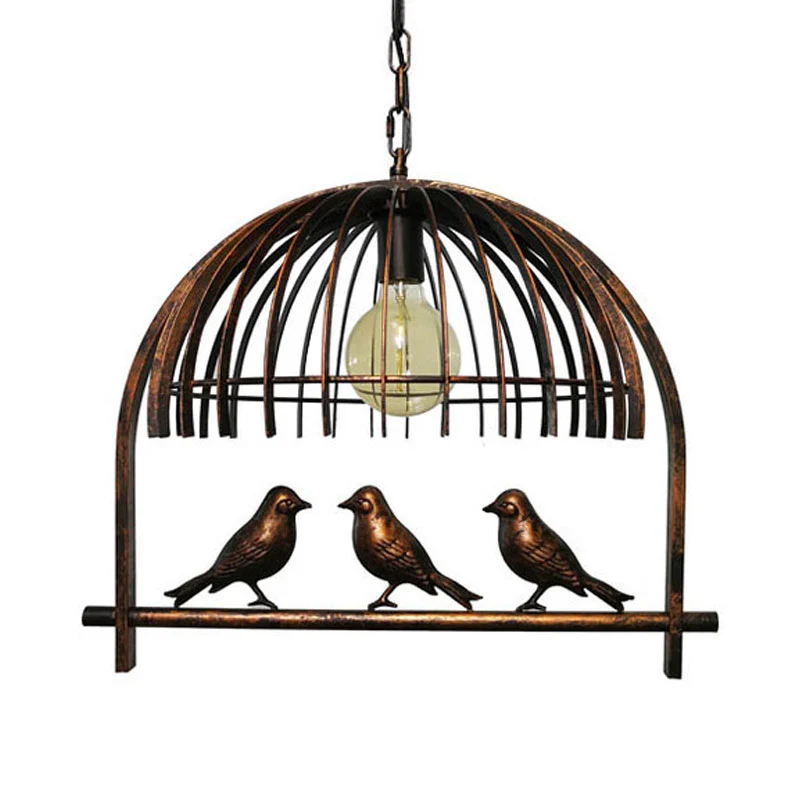 Plafondlamp met enkele kop, landelijke kooistijl, metalen hanglampenset met vogeldecoratie brons Clearhalo