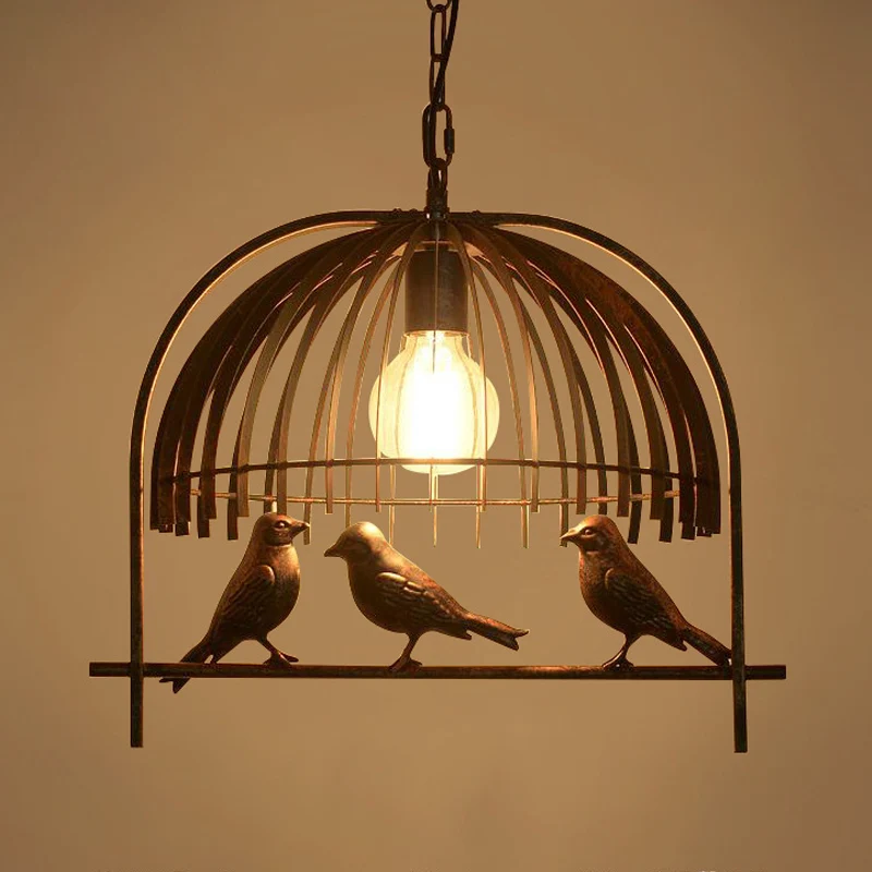 Plafondlamp met enkele kop, landelijke kooistijl, metalen hanglampenset met vogeldecoratie brons Clearhalo
